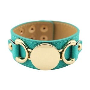 Turquoise Faux Leather Cuff Bracelet with Gold Hardware – Bold Adjustable Statem